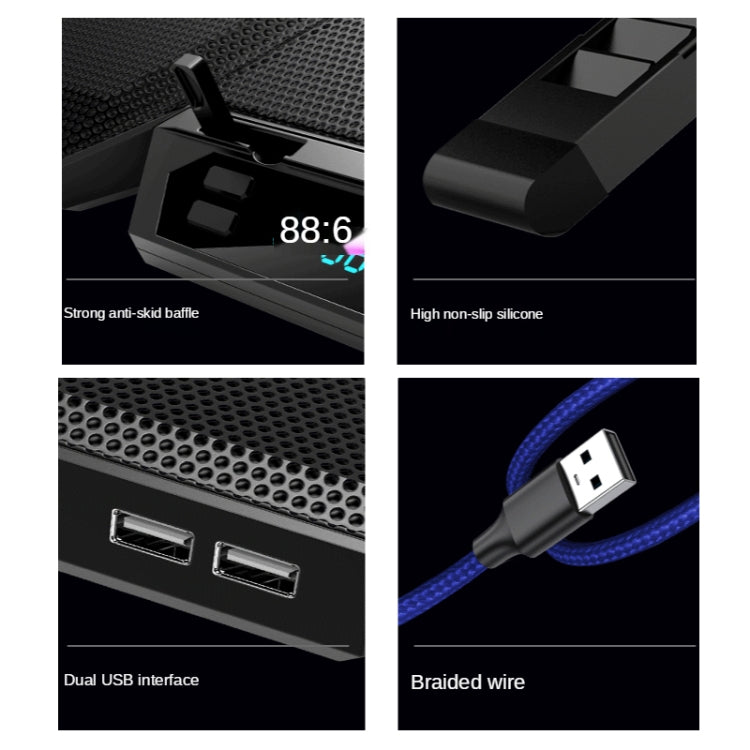 ฐานระบายความร้อนโน้ตบุ๊ก COOLCOLD RGB พร้อมพัดลม 6 ตัว ปรับความเร็วได้ 5V รุ่นสีสัน, รุ่นสัมผัส 5V 12 Symphony