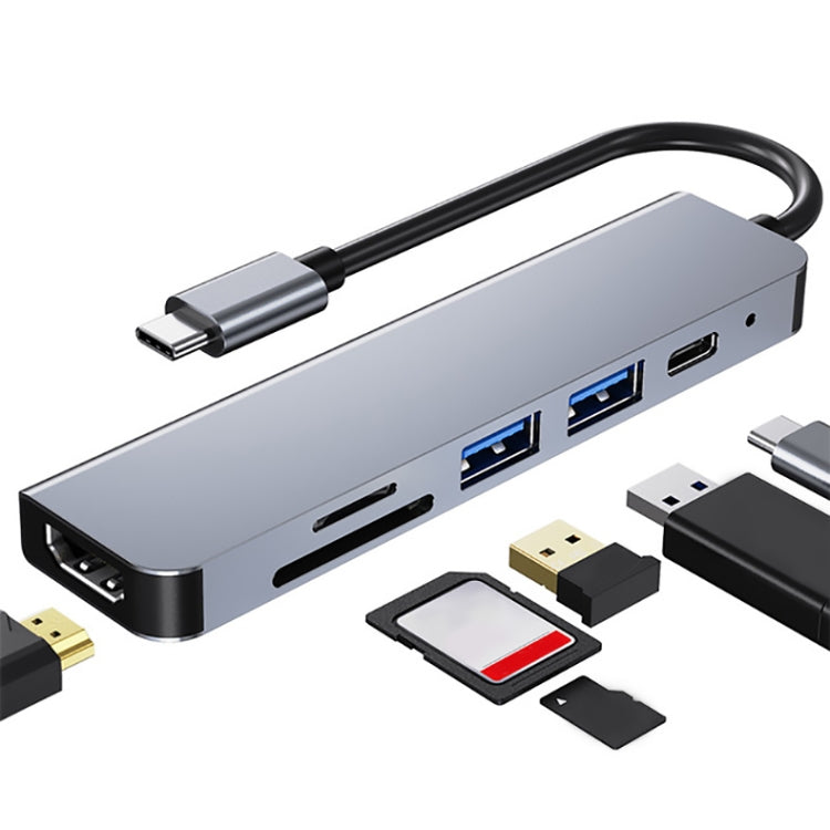 สถานีเชื่อมต่อ HUB อเนกประสงค์ 6-in-1 USB-C / Type-C เป็น 4K HDMI + ช่องใส่การ์ด SD / TF + ชาร์จ PD USB-C / Type-C + 2 พอร์ต USB 3.0, 6-in-1