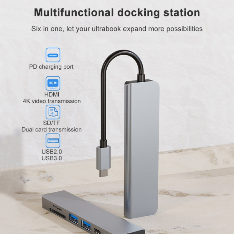 สถานีเชื่อมต่อ HUB อเนกประสงค์ 6-in-1 USB-C / Type-C เป็น 4K HDMI + ช่องใส่การ์ด SD / TF + ชาร์จ PD USB-C / Type-C + 2 พอร์ต USB 3.0, 6-in-1