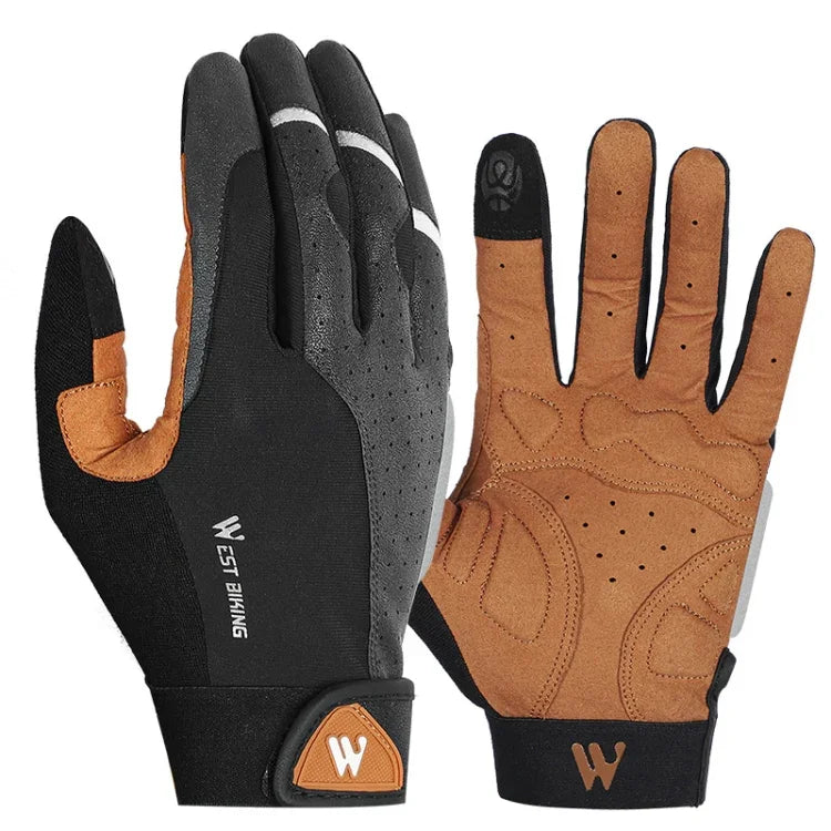 ถุงมือขี่มอเตอร์ไซค์ WEST BIKING YP0211197 เต็มนิ้ว กันกระแทก กันลื่น อุปกรณ์ขี่, S, M, L, XL