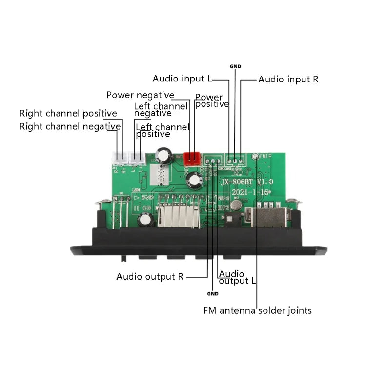 แผงถอดรหัส MP3 พร้อมแอมพลิฟายเออร์และบอร์ดบันทึกเสียง 12V, พร้อมบลูทูธ, แผงถอดรหัส MP3