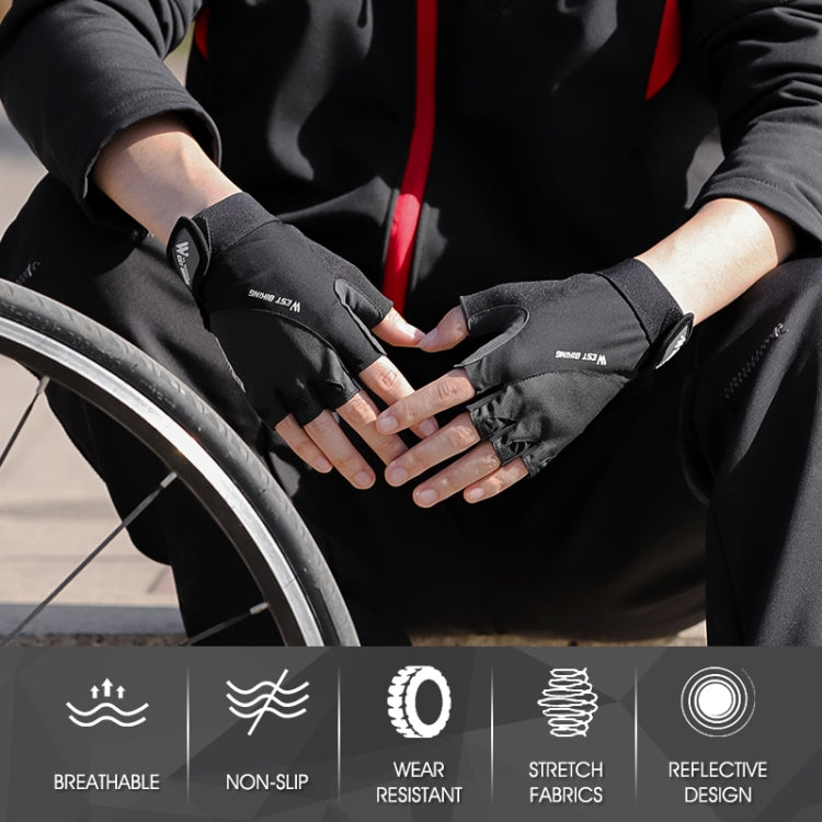 ถุงมือขี่จักรยานเสือภูเขา WEST BIKING YP0211210 ครึ่งนิ้ว ระบายอากาศ กันลื่น อุปกรณ์ขี่, M, L, XL