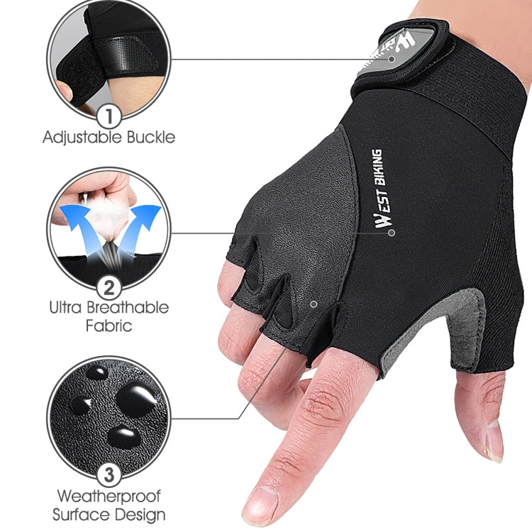 ถุงมือขี่จักรยานเสือภูเขา WEST BIKING YP0211210 ครึ่งนิ้ว ระบายอากาศ กันลื่น อุปกรณ์ขี่, M, L, XL