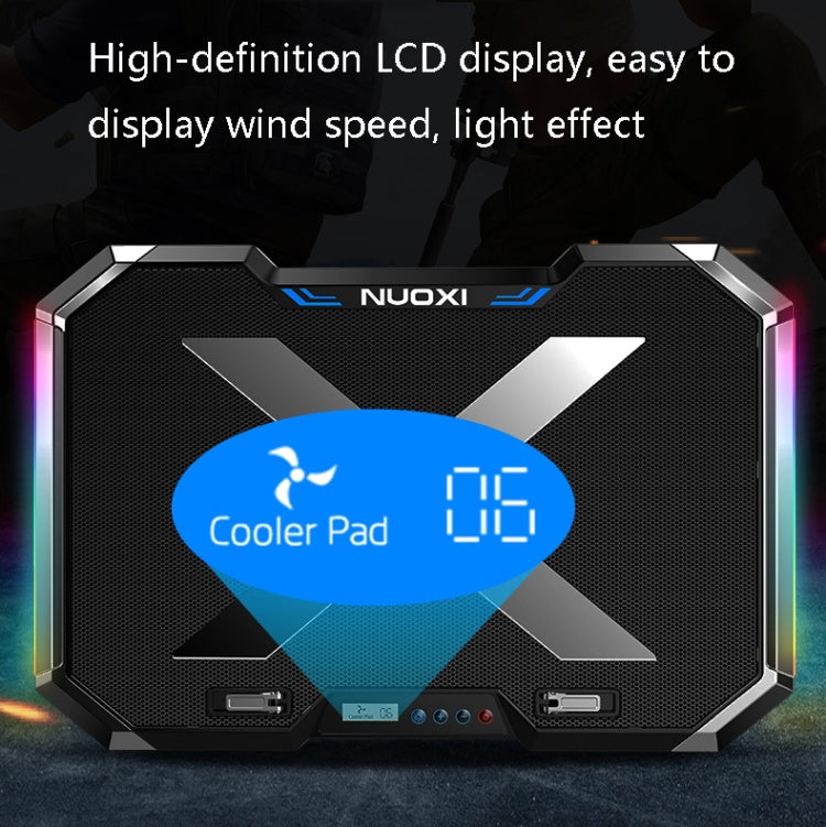 ฐานระบายความร้อนโน้ตบุ๊ก NUOXI Q8 พร้อมหน้าจอ LCD ปุ่มควบคุมแสง RBG