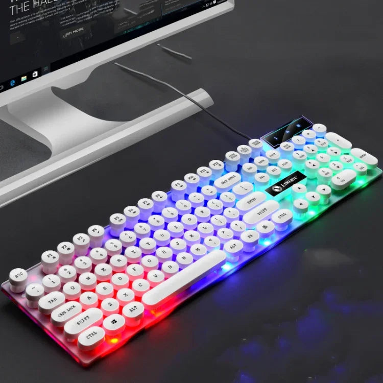 คีย์บอร์ดเมาส์มีสาย USB LIMEIDE GTX300 104 ปุ่ม แบบเรโทร ปุ่มกลม, ความยาวสาย: 1.4m, คีย์บอร์ดเดี่ยวสไตล์พังค์ สีขาว, คีย์บอร์ดเดี่ยวสไตล์พังค์ สีดำ, ชุดพังค์ สีขาว, ชุดพังค์ สีดำ