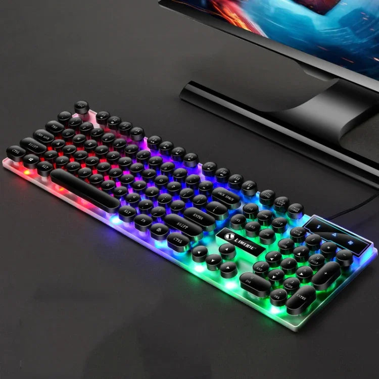 คีย์บอร์ดเมาส์มีสาย USB LIMEIDE GTX300 104 ปุ่ม แบบเรโทร ปุ่มกลม, ความยาวสาย: 1.4m, คีย์บอร์ดเดี่ยวสไตล์พังค์ สีขาว, คีย์บอร์ดเดี่ยวสไตล์พังค์ สีดำ, ชุดพังค์ สีขาว, ชุดพังค์ สีดำ