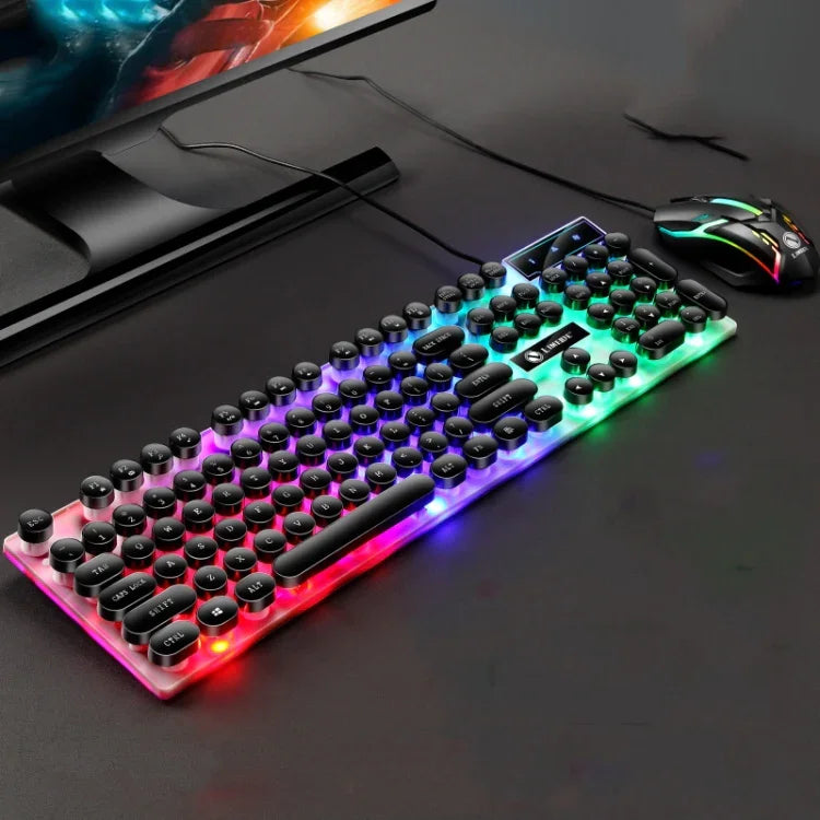 คีย์บอร์ดเมาส์มีสาย USB LIMEIDE GTX300 104 ปุ่ม แบบเรโทร ปุ่มกลม, ความยาวสาย: 1.4m, คีย์บอร์ดเดี่ยวสไตล์พังค์ สีขาว, คีย์บอร์ดเดี่ยวสไตล์พังค์ สีดำ, ชุดพังค์ สีขาว, ชุดพังค์ สีดำ