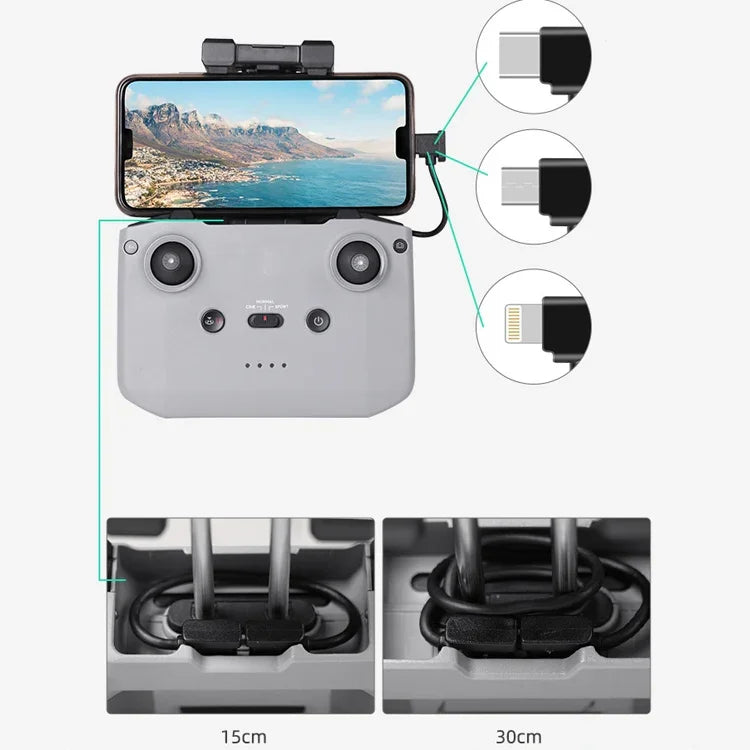 Sunnylife TY-X9304 Suitable For DJI Mavic Air 2S / DJI FPV Flight Glasses V2 / Mavic Mini2 / Osmo Pocket 2 Mobile Phone Tablet Cable, 15cm Type-C to 8 Pin Cable, 15cm Type-C to Micro USB  Cable, 15cm Type-C to Type-C Cable, 30cm Type-C to 8 Pin Cable  ...
