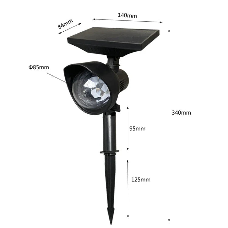 โคมไฟโปรเจคเตอร์หมุนพลังงานแสงอาทิตย์สีสันสดใสสำหรับสนามหญ้าสวน หมุน RGB อัปเกรด