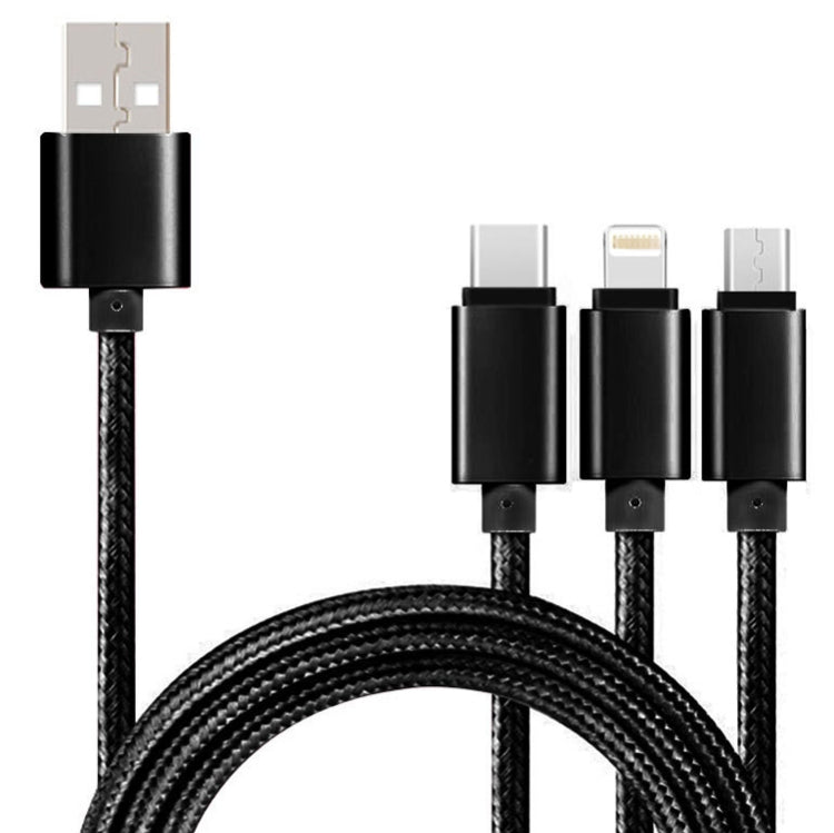 5 ชิ้น สายข้อมูลถัก 3 in 1 USB 2A เป็น USB-C / Type-C + 8 Pin + Micro USB