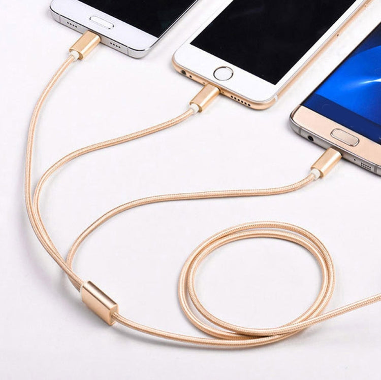 5 ชิ้น สายข้อมูลถัก 3 in 1 USB 2A เป็น USB-C / Type-C + 8 Pin + Micro USB