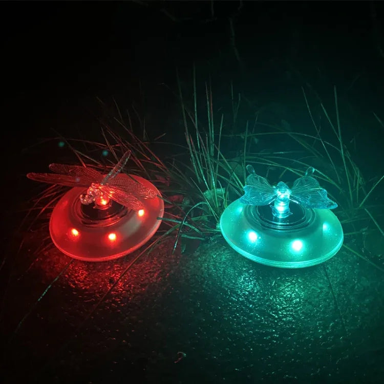 ไฟลอยน้ำสระว่ายน้ำพลังงานแสงอาทิตย์ สำหรับวิลล่ากลางแจ้ง ไฟ RGB สำหรับสวนและสนามหญ้า รูปผีเสื้อและแมลงปอ