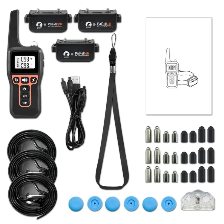 PaiPaitek PD529-3 อุปกรณ์ฝึกสุนัขรีโมท ควบคุมด้วยเสียง ปลอกคอกันเห่าอิเล็กทรอนิกส์ อุปกรณ์ฝึกสุนัข, PD529-3