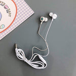 2 Pairs Cartoon Pattern Heavy Bass In-Ear Headphones Universal Wired Headphones with Microphone, White, Pink, Black, Light Blue