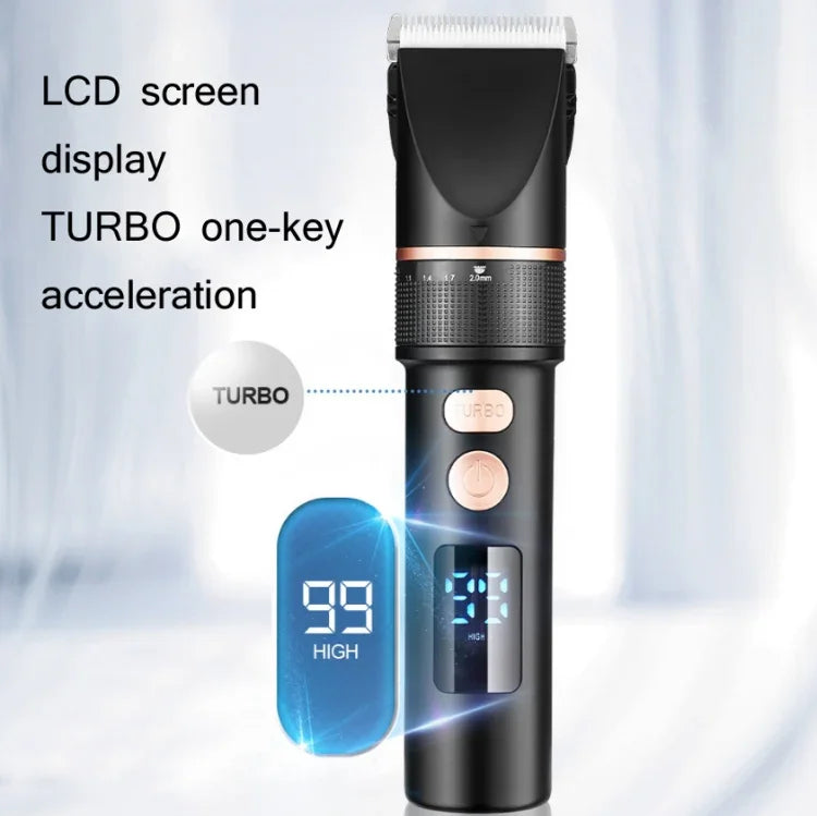 เครื่องตัดผมไฟฟ้าผู้ชาย TURBO พร้อมจอแสดงผลดิจิทัล LCD