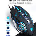 เมาส์เกมมีสาย T-WOLF V6 อินเทอร์เฟซ USB 6 ปุ่ม 3200 DPI เมคานิคอล โปรแกรมมาโคร พร้อมไฟ 7 สี, ความยาวสาย: 1.5m, รุ่นโปรแกรมมาโครพร้อมเสียง สีดำเงิน, รุ่นโปรแกรมมาโครพร้อมเสียง สีเทาเหล็ก