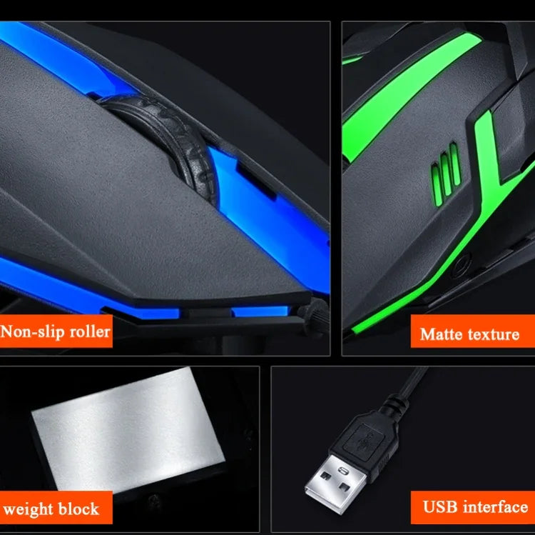 เมาส์มีสาย T-WOLF V1 USB 3 ปุ่ม 1200 DPI ไฟหลัง 7 สี 2 ชิ้น ความยาวสาย: 1.35 ม.