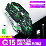 เมาส์เกมไร้สายชาร์จได้ T-WOLF Q15 6 ปุ่ม 1600 DPI เงียบ สำหรับสำนักงาน พร้อมไฟหายใจ 7 สี, สีเทคโนโลยีดำ, สีดำดาว, สีขาวมุก