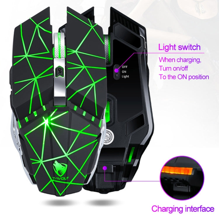 เมาส์เกมไร้สายชาร์จได้ T-WOLF Q15 6 ปุ่ม 1600 DPI เงียบ สำหรับสำนักงาน พร้อมไฟหายใจ 7 สี, สีเทคโนโลยีดำ, สีดำดาว, สีขาวมุก