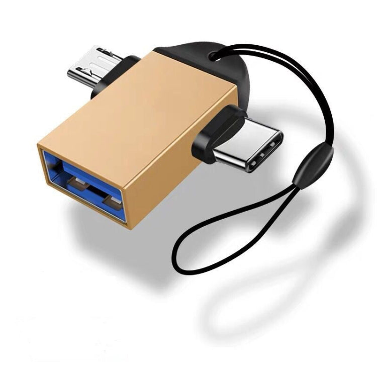 10 ชิ้น LI-09 USB 3.0 ตัวเมียเป็น USB-C / Type-C + Micro USB ตัวผู้ อะแดปเตอร์ OTG หลายฟังก์ชันพร้อมสายคล้อง, สีดำ, ทอง, เงิน, โรสโกลด์