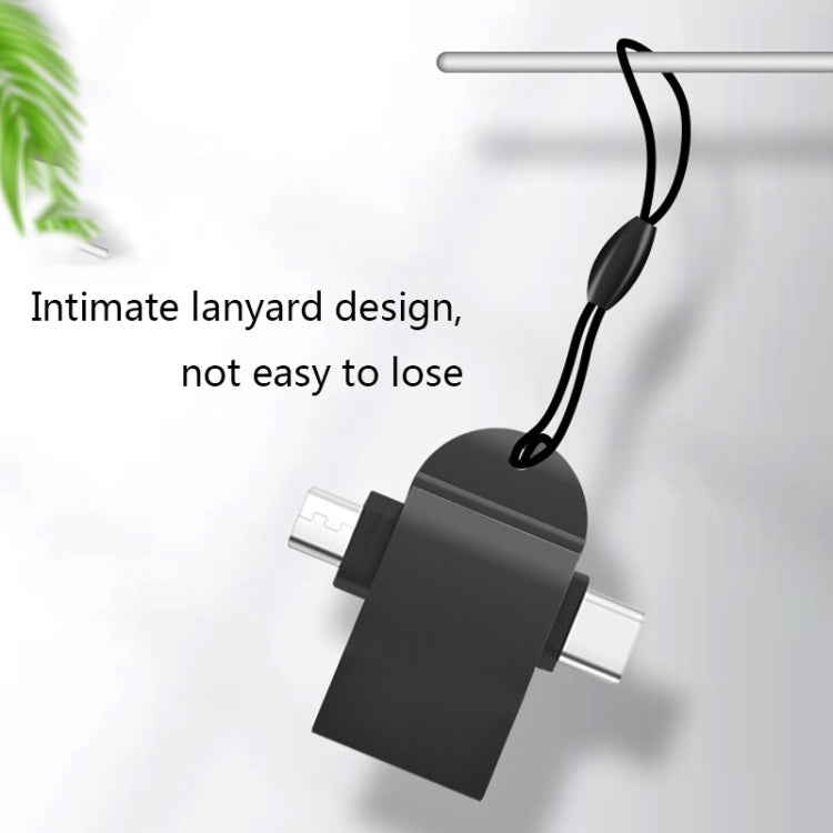 10 ชิ้น LI-09 USB 3.0 ตัวเมียเป็น USB-C / Type-C + Micro USB ตัวผู้ อะแดปเตอร์ OTG หลายฟังก์ชันพร้อมสายคล้อง, สีดำ, ทอง, เงิน, โรสโกลด์