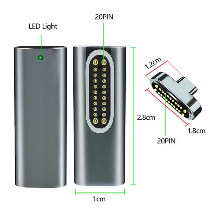 อะแดปเตอร์แม่เหล็ก USB-C / Type-C 20 Pin แบบข้อศอก รองรับการชาร์จและส่งวิดีโอ 4K, สีเงิน, สีเทา, สีดำ