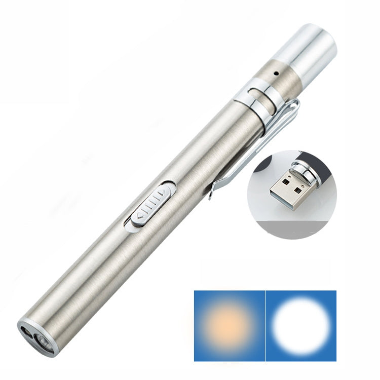 Flashlight Pupil Pen Light Yellow White Dual Light Source Dental Light LED Stainless Steel Morning Inspection Light, Flashlight Pupil Pen Light (Silver), Flashlight Pupil Pen Light (Black)