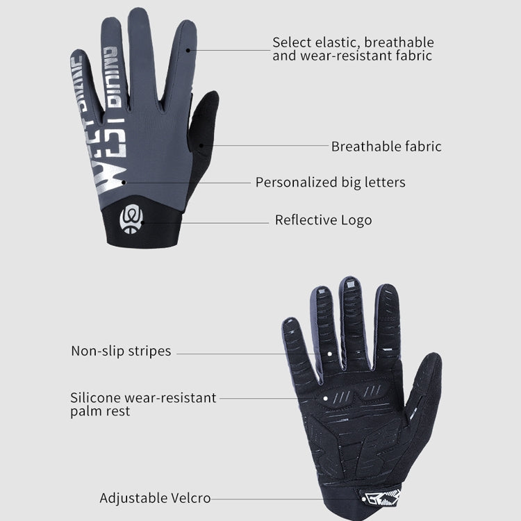 ถุงมือ WEST BIKING YP0211214 ถุงมือกันกระแทกนิ้วยาว กันลื่น สัมผัสหน้าจอ ถุงมือกีฬาปั่นจักรยาน, M, L, XL