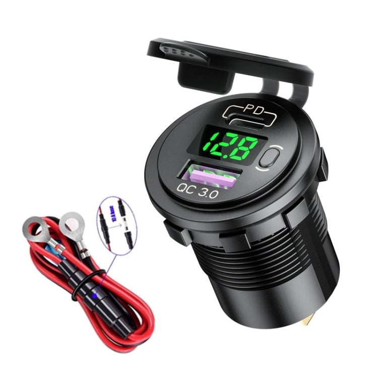 12V Modified Car USB Charger With Voltage Display PD QC3.0 Socket, With Terminal Blue Light, With Terminal Red Light, With Terminal Green Light, With 60cm Line Blue Light, With 60cm Line Red Light, With 60cm Line Green Light