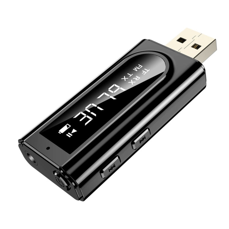 อะแดปเตอร์รับบลูทูธ 5.0 USB สำหรับรถยนต์ พร้อมส่งสัญญาณ FM + AUX ออกเสียงสเตอริโอคู่ รุ่น K9 สีดำ