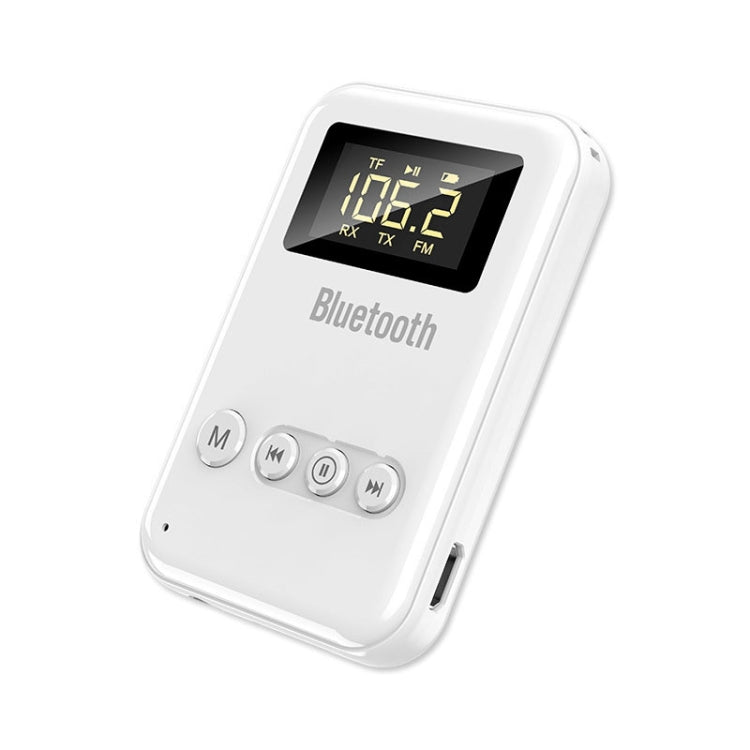 อะแดปเตอร์รับส่งบลูทูธ 5.0 2-in-1 สำหรับคอมพิวเตอร์ ลำโพง รถยนต์ FM สีขาว