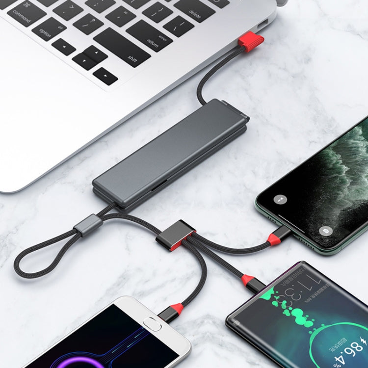 Oatsbasf 03083 สายชาร์จพกพาอเนกประสงค์ Micro USB + USB-C / Type-C + 8 Pin 3 in 1 สีขาว, เทา, ส้ม, เขียว