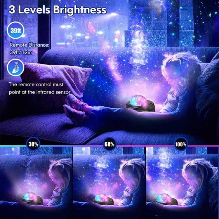DQ-M3 โคมไฟหมุนท้องฟ้าดาว LED พร้อมบลูทูธเพลง โปรเจคเตอร์ดาวเคราะห์และมหาสมุทร รองรับการ์ด TF, สไตล์:, USB + บลูทูธ, แบตเตอรี่ + บลูทูธ