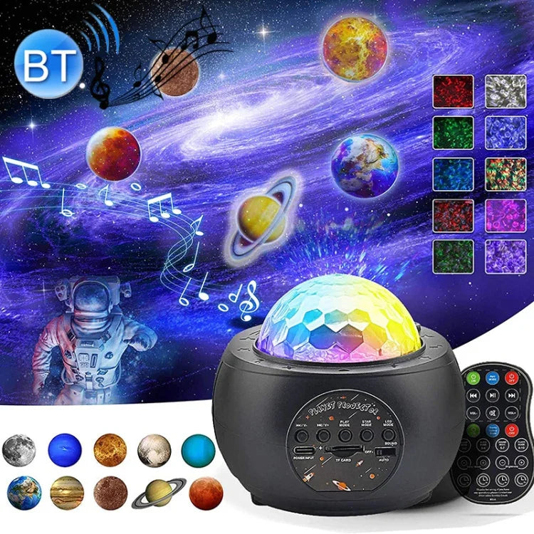 DQ-M3 โคมไฟหมุนท้องฟ้าดาว LED พร้อมบลูทูธเพลง โปรเจคเตอร์ดาวเคราะห์และมหาสมุทร รองรับการ์ด TF, สไตล์:, USB + บลูทูธ, แบตเตอรี่ + บลูทูธ