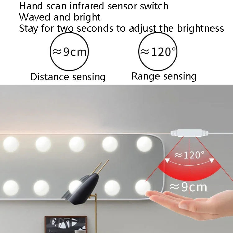 ไฟแต่งหน้า LED ไฟเติมความงามหน้ากระจก โคมไฟเซนเซอร์สแกนมือ, 2 หลอด, 6 หลอด, 10 หลอด, 14 หลอด