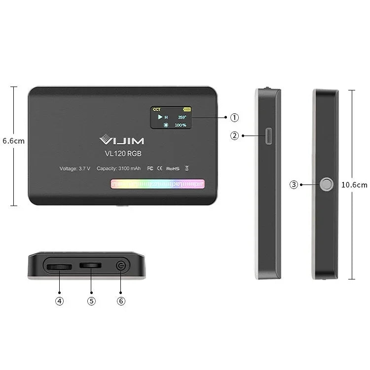 ไฟถ่ายภาพขนาดเล็ก Ulanzi VL120 RGB สีเต็มรูปแบบสำหรับกล้อง SLR, VL120 RGB