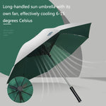 9033 Sun and Rain Dual-purpose Umbrella Multi-function Fan Titanium Silver Glue Sunscreen and UV Protection Long Handle Umbrella, Pink, Black, Ink Green