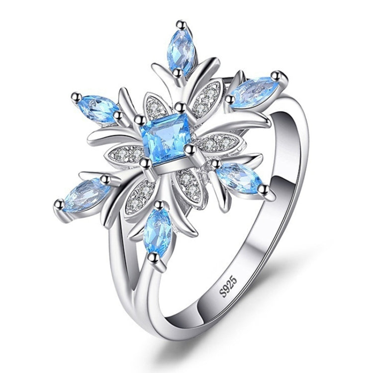 แหวนเครื่องประดับผู้หญิงเงินสเตอร์ลิง 925 ลายเกล็ดหิมะ ท็อปาซสีน้ำเงิน ขนาด 6, 7, 8, 9, 10