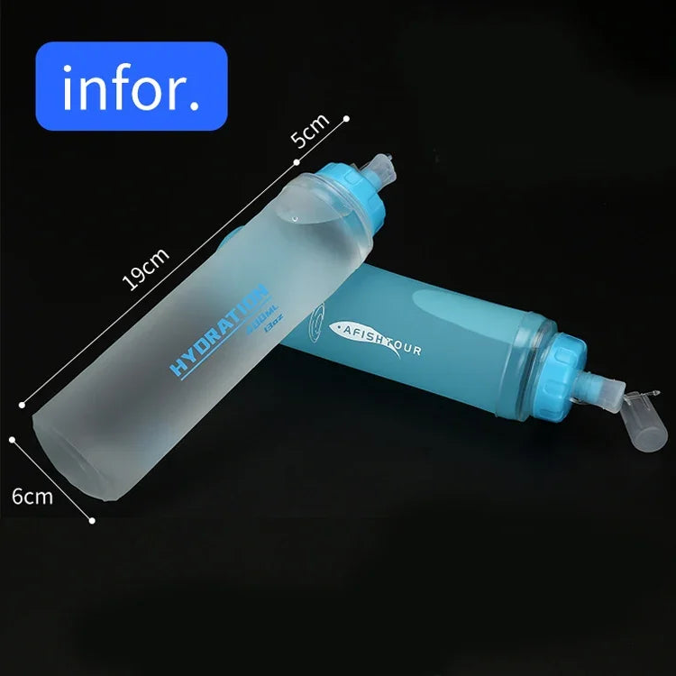 AFISHTOUR TPU Outdoor Sports Soft Water Bag Marathon Water Bottle Folding Water Bag, Capacity:, 400ml (Blue), 400ml (Transparent), 300ml (Blue), 300ml (Transparent)