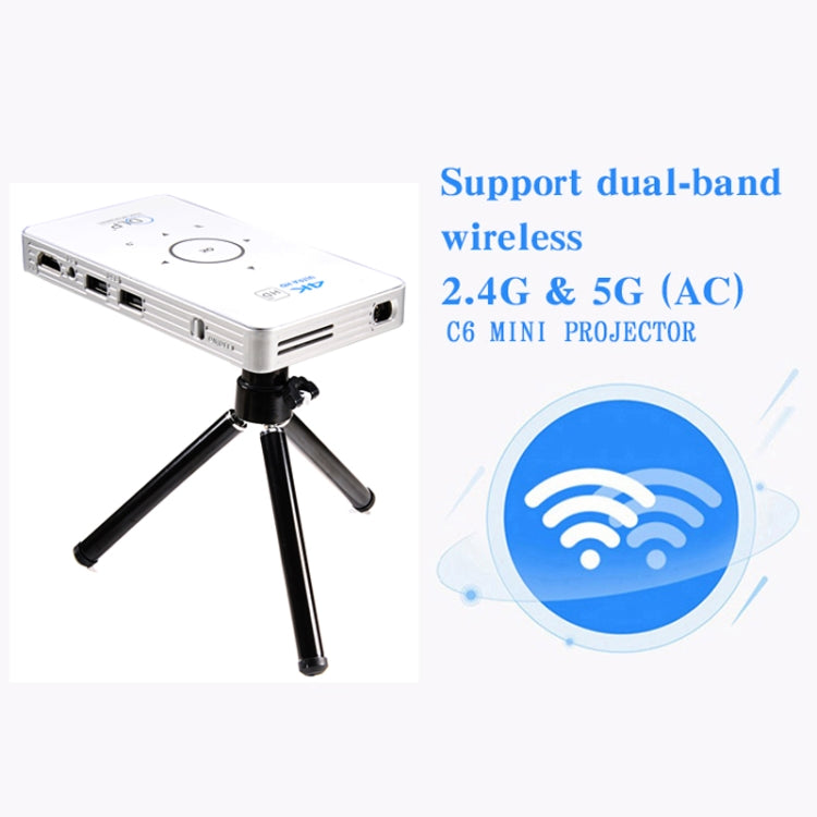 C6 โปรเจคเตอร์ DLP HD มินิอัจฉริยะระบบ Android 1G+8G โปรเจคเตอร์มือถือพกพาในบ้าน ปลั๊ก US (สีดำ), ปลั๊ก EU (สีดำ), ปลั๊ก UK (สีดำ), ปลั๊ก AU (สีดำ), ปลั๊ก US (สีขาว), ปลั๊ก AU (สีขาว)