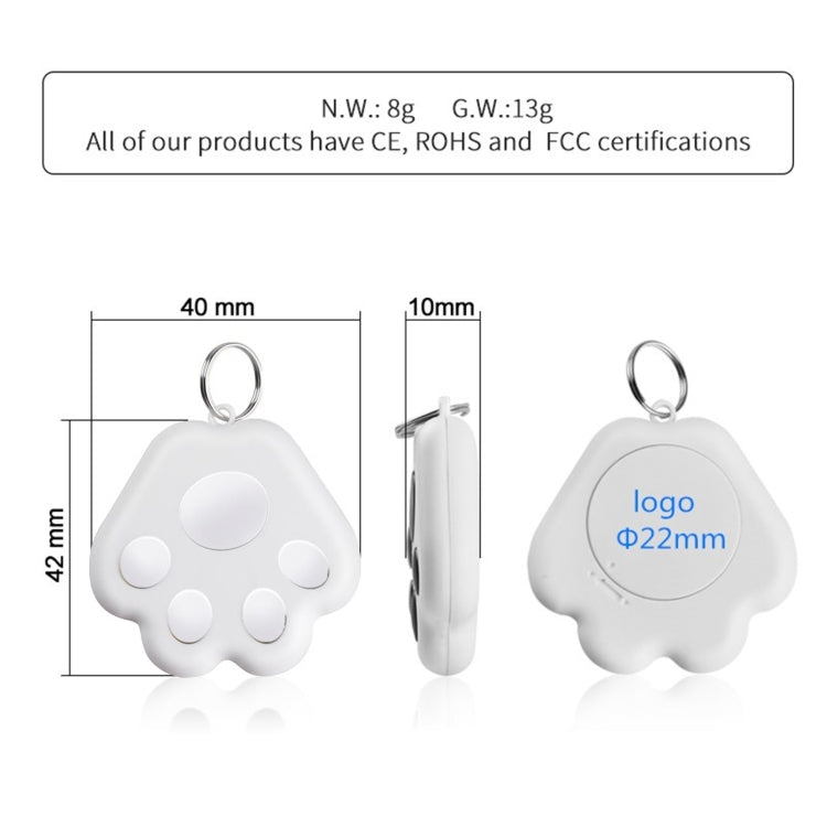 อุปกรณ์ป้องกันการสูญหายบลูทูธรูปอุ้งเท้าสุนัข HYC-09 2 ชิ้น พร้อมพวงกุญแจติดตามสัตว์เลี้ยง ระบบเตือนสองทาง สีฟ้าอ่อน, เขียว, ชมพู, แดง, น้ำเงินเข้ม, เทาเข้ม, ดำ, ขาว