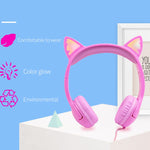 LX-K06 หูฟังเด็กแบบมีสาย 3.5 มม. รูปหูแมวเรืองแสง ความยาวสาย: 1.2 ม., สีชมพู, ม่วง, น้ำเงิน, ส้ม