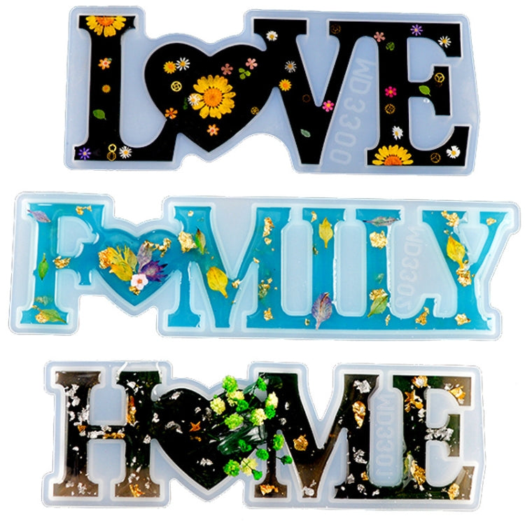 แม่พิมพ์ซิลิโคนตัวอักษรเรซิ่นคริสตัล DIY แม่พิมพ์ตัวอักษรลบ MD3300_LOVE, แม่พิมพ์ตัวอักษรลบ MD3301_HOME, แม่พิมพ์ตัวอักษรลบ MD3302_Family, แม่พิมพ์ตัวอักษรบวก MD3313_LOVE, แม่พิมพ์ตัวอักษรบวก MD3314_HOME, แม่พิมพ์ตัวอักษรบวก MD3315_FAMILY