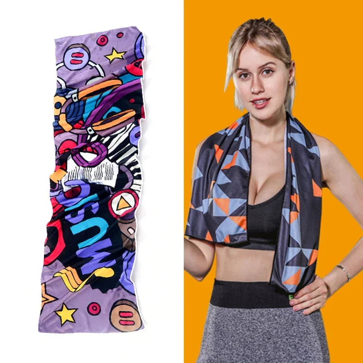 Gym Sports Cold Feeling Sweat-Absorbent Quick-Drying Cold Towel, Quick-Drying Towel, Size: 100 x 30cm(Music Festival), Quick-Drying Towel, Size: 100 x 30cm(Fire), Quick-Drying Towel, Size: 100 x 30cm(Geometric Triangle)                                 ...