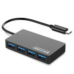 KYTC47 สายอะแดปเตอร์ USB 4 พอร์ต ความเร็วสูง USB Docking Station HUB ตัวแปลงหลายอินเทอร์เฟซ สีดำ USB 3.0, สีดำ Type-C