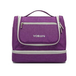 กระเป๋าเครื่องสำอางเดินทาง YOBAN Y-1551L ขนาดใหญ่สำหรับเก็บของกลางแจ้ง พร้อมตะขอ พกพาง่าย ป้องกันเชื้อรา แยกแห้งและเปียก สีม่วง สีดำ สีเทา