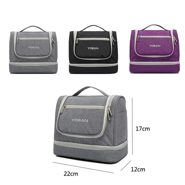 กระเป๋าเครื่องสำอางเดินทาง YOBAN Y-1551L ขนาดใหญ่สำหรับเก็บของกลางแจ้ง พร้อมตะขอ พกพาง่าย ป้องกันเชื้อรา แยกแห้งและเปียก สีม่วง สีดำ สีเทา
