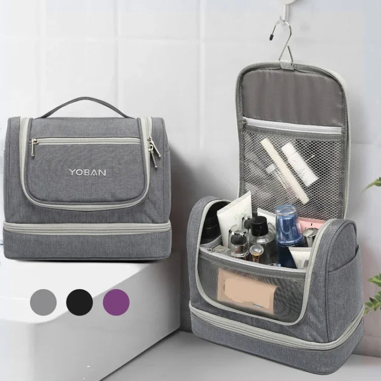 กระเป๋าเครื่องสำอางเดินทาง YOBAN Y-1551L ขนาดใหญ่สำหรับเก็บของกลางแจ้ง พร้อมตะขอ พกพาง่าย ป้องกันเชื้อรา แยกแห้งและเปียก สีม่วง สีดำ สีเทา