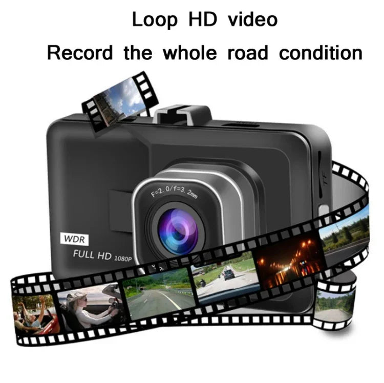 เครื่องบันทึกวิดีโอหน้ารถมุมกว้าง HD 1080P ขนาด 3.0 นิ้ว พร้อมภาพถอยหลัง, ความละเอียดปกติ บันทึกเดี่ยว (สีดำ)