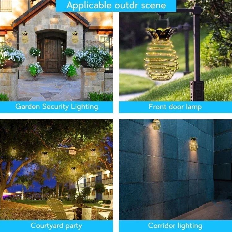 ไฟสับปะรดพลังงานแสงอาทิตย์ โคมไฟเหล็กดัด ไฟสายทองแดง LED สำหรับตกแต่งสวนกลางแจ้ง กันน้ำ, 24 LEDs, 60 LEDs